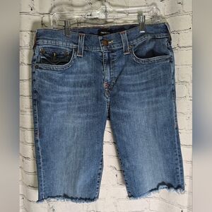 True Religion Men's Blue Denim Cutoff Shorts Size 33